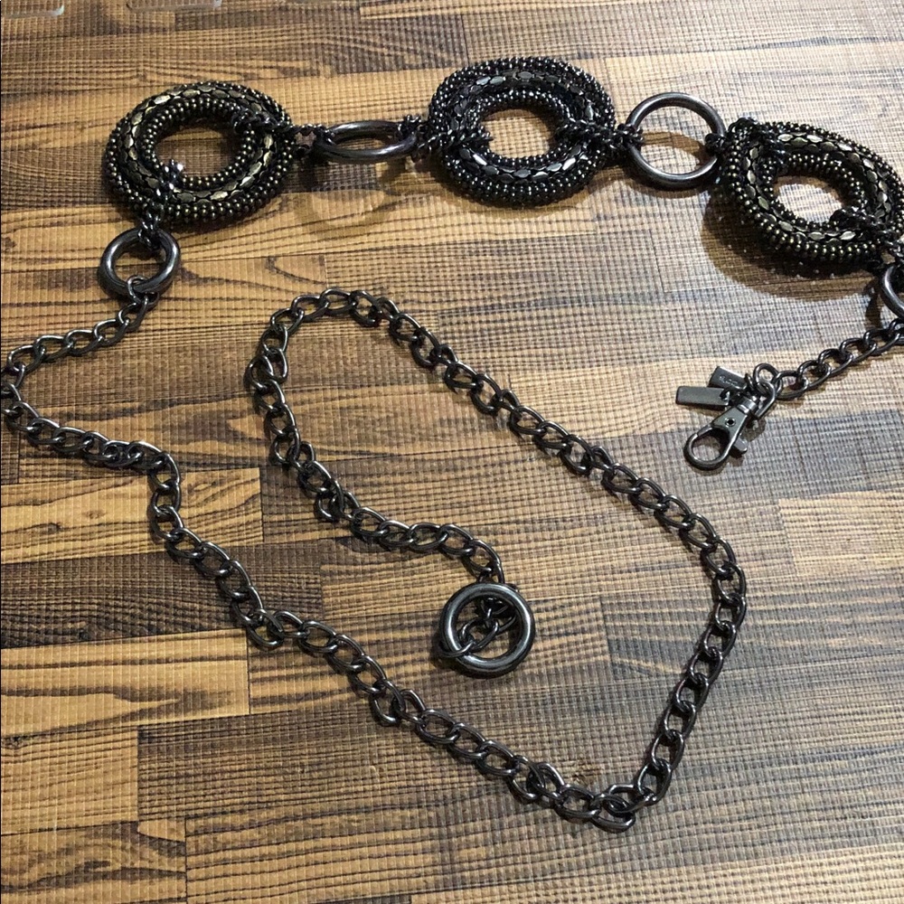 Chico's Gunmetal Black Beaded Link Belt